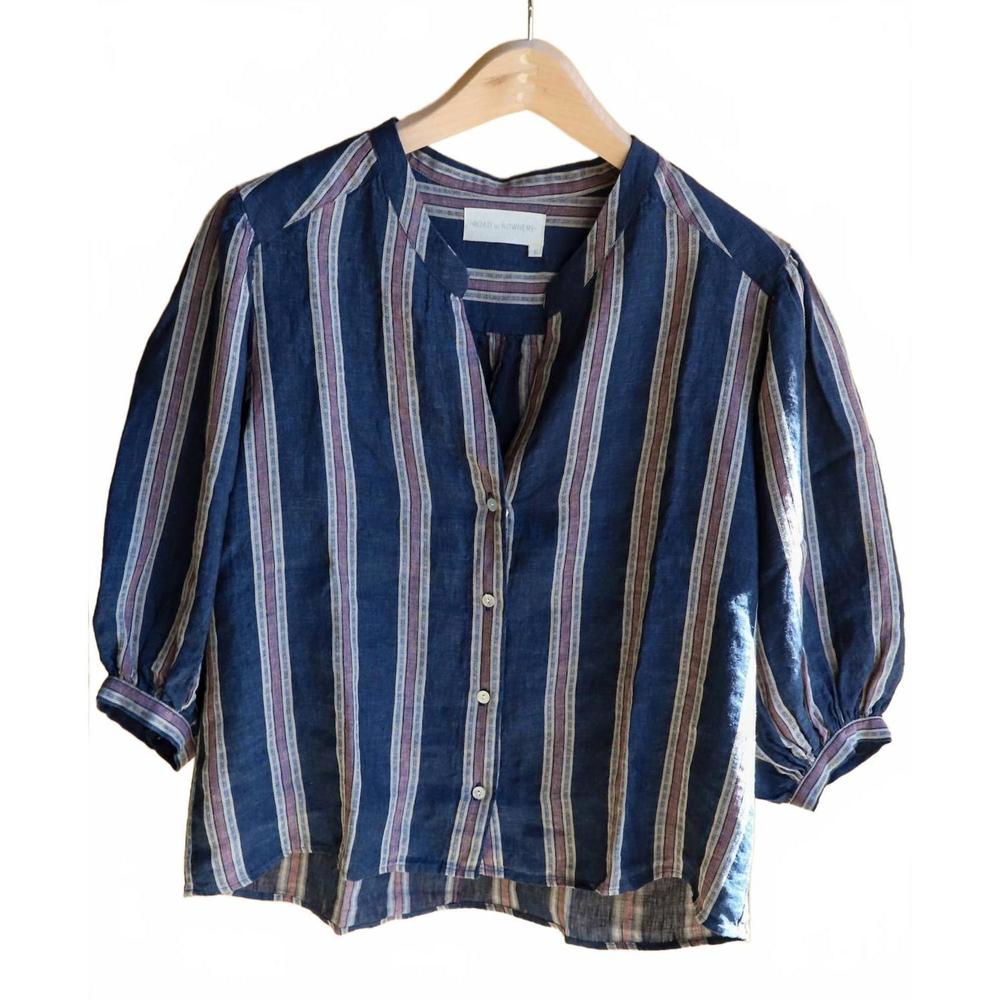 NEW ROAD TO NOWHERE women's edith blouse in bordeaux stripe cream